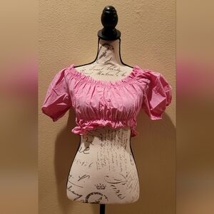 Pink Crop Top - Off Shoulder Cropped Top Pink Ruffled